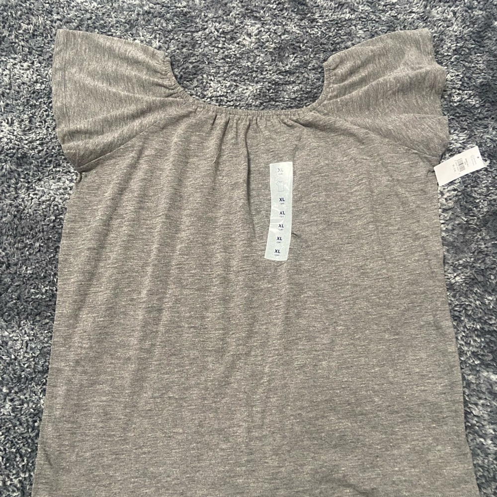 Old Navy Heather Gray/Green Scoop Neck Flutter Sleeve Tee, 14 XL